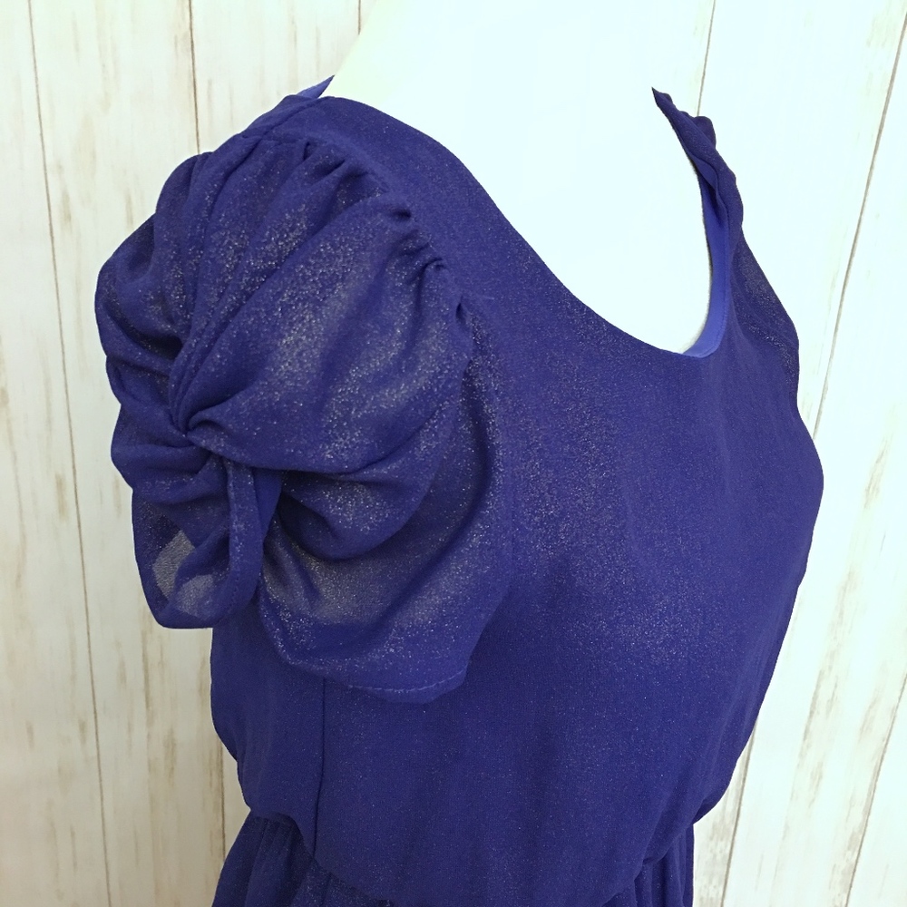 ANTHRO EVERLY Navy Blue Asymmetric Shimmer Dress - Picture 4 of 8